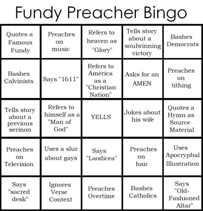 Fundy Preacher Bingo