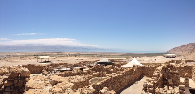 View of the Dead Sea from Qumran ruins.