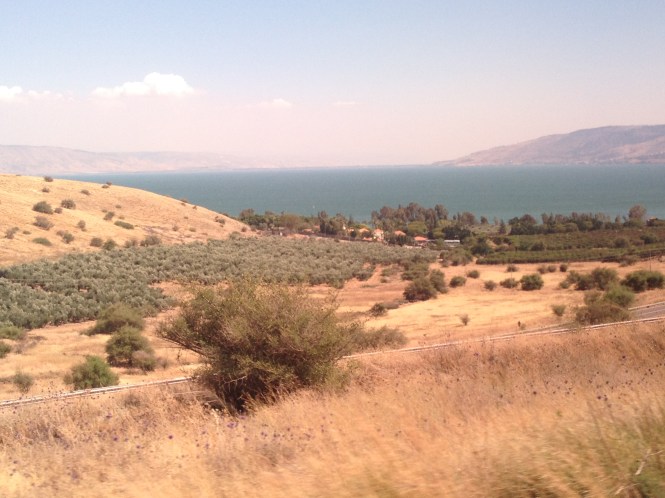 'Mount of Beatitudes' (left) and the Sea of Galilee.